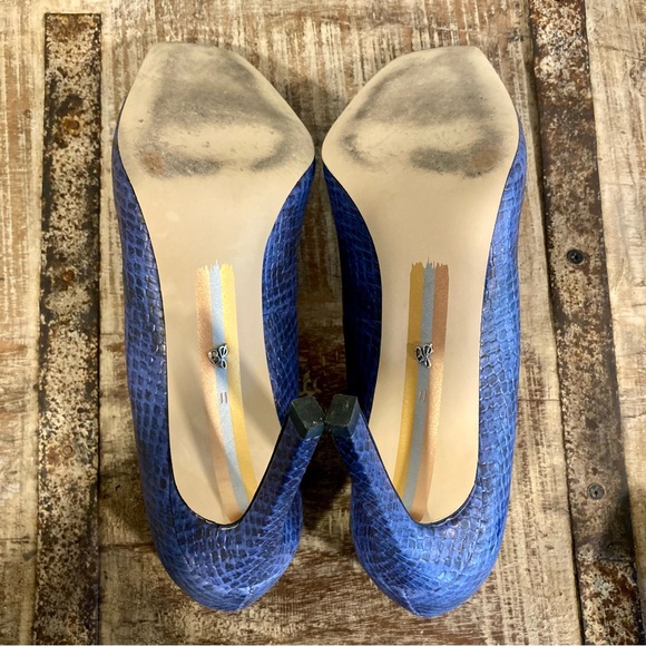 Sam Edelman Navy Blue Snakeprint-Embossed Square Toe Heels 11 Beth Marlin Blue - Picture 6 of 14